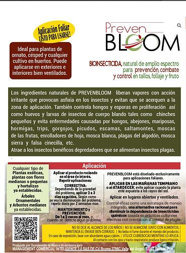 Prevenbloom Bioinsecticida de Amplio Espectro Certificado en Cuernavaca, Morelos